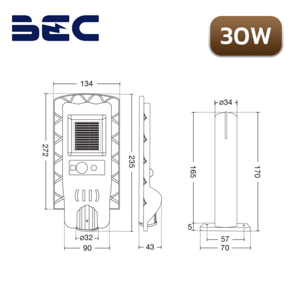 โคมไฟถนนโซล่าเซลล์ LED BEC BERLIN 30W-2