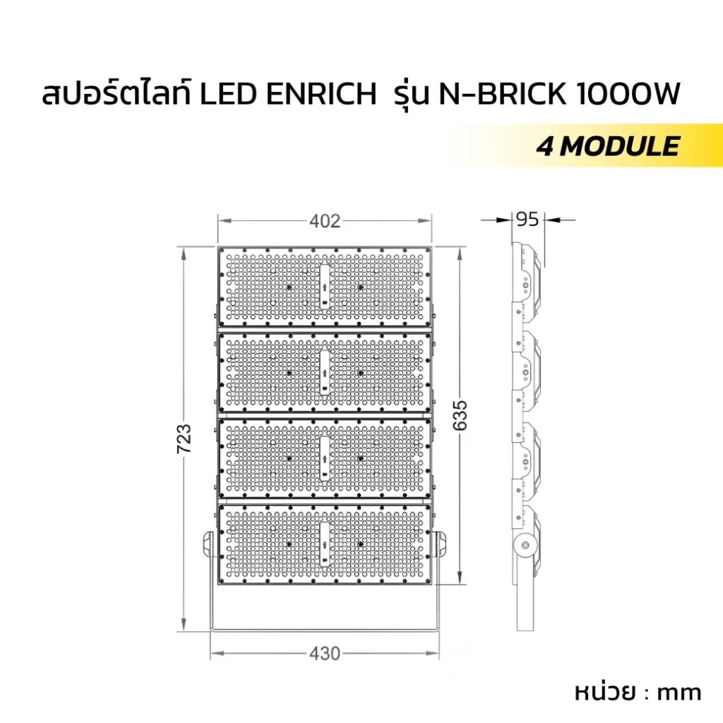 ขนาดสปอร์ตไลท์ LED ENRICH รุ่นN-BRICK 1000W MEAN WELL 4 module