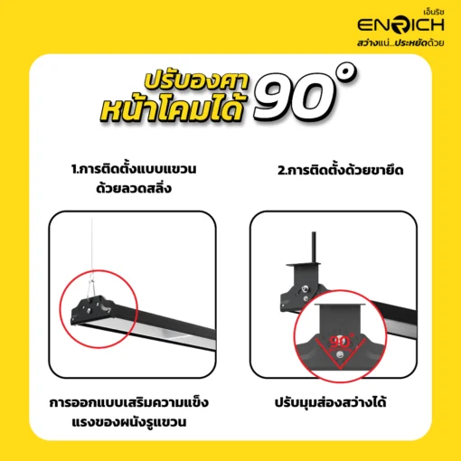 การติดตั้งโคมไฮเบย์ลิเนียร์ LED 200W ENRICH รุ่น LINEBAY